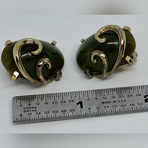 * Vintage Whiting & Davis Green Art Glass Necklace Bracelet Earrings Parure Set - Picture 9 of 11